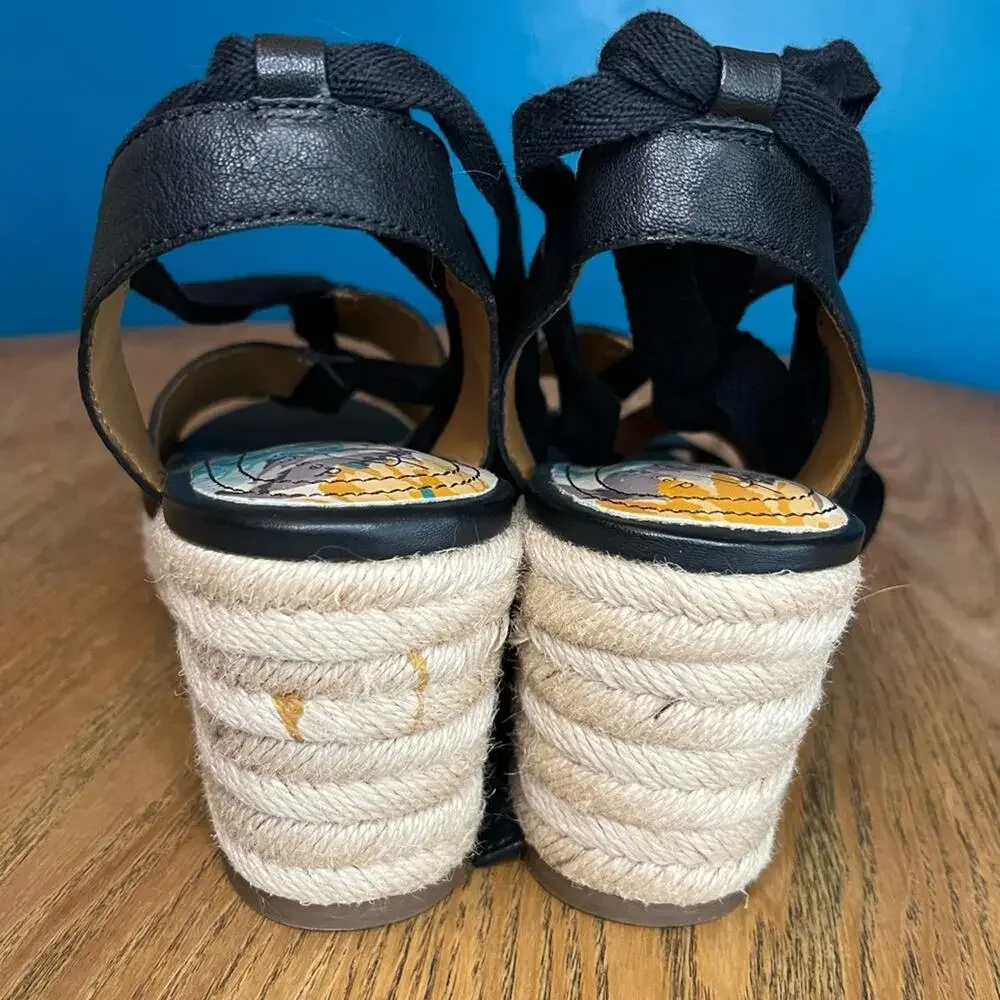 Patricia Nash Riva Wedge Espadrille Black Lace Up Ankle Wrap Sandals Women’s 10